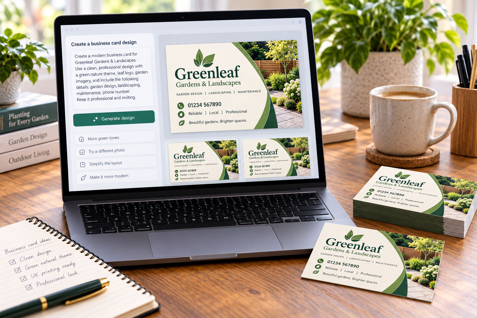 Business card artwork generated using an AI design tool