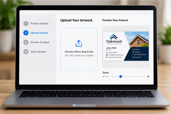 Uploading business card artwork for professional printing