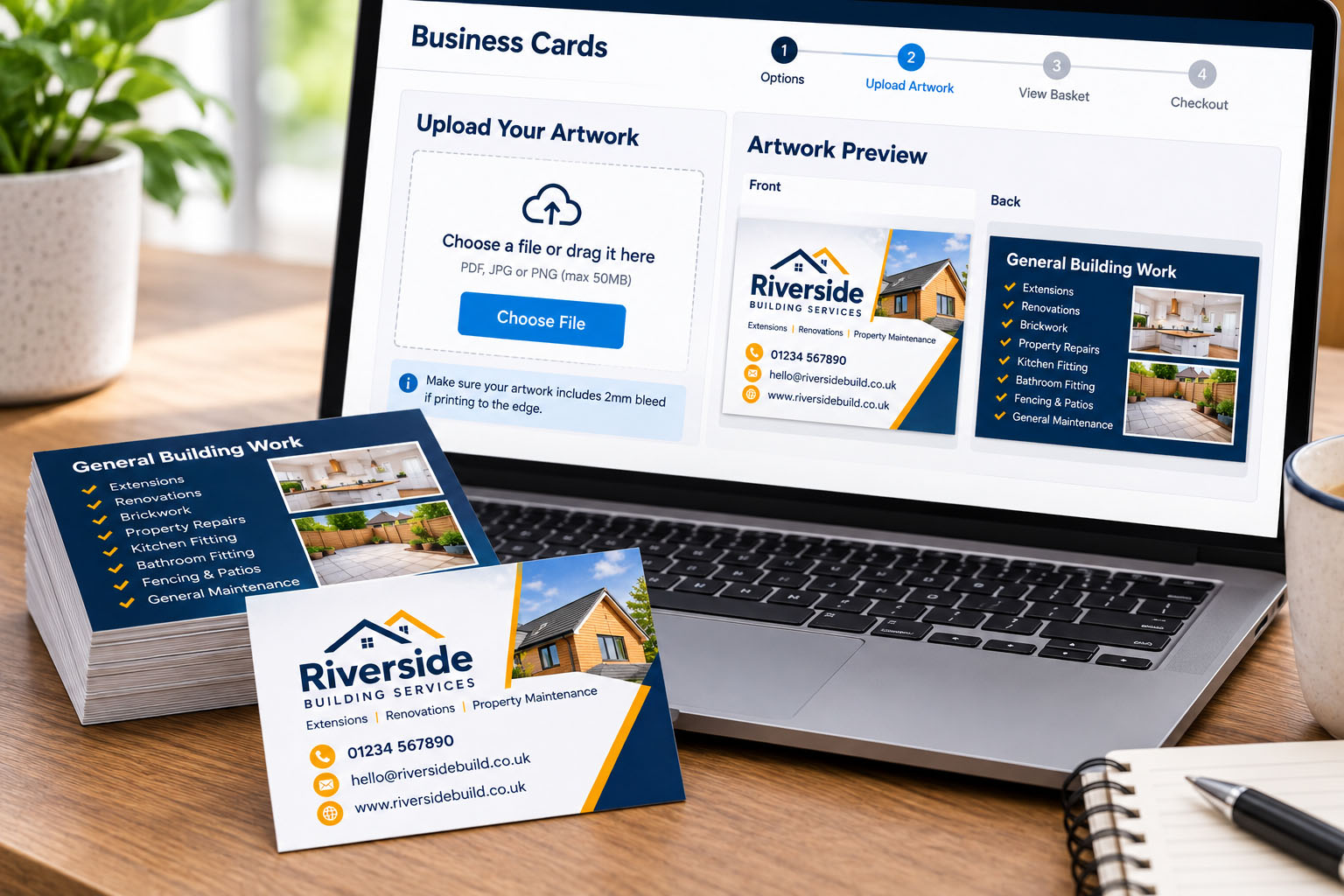 Uploading a trade business card design for professional printing