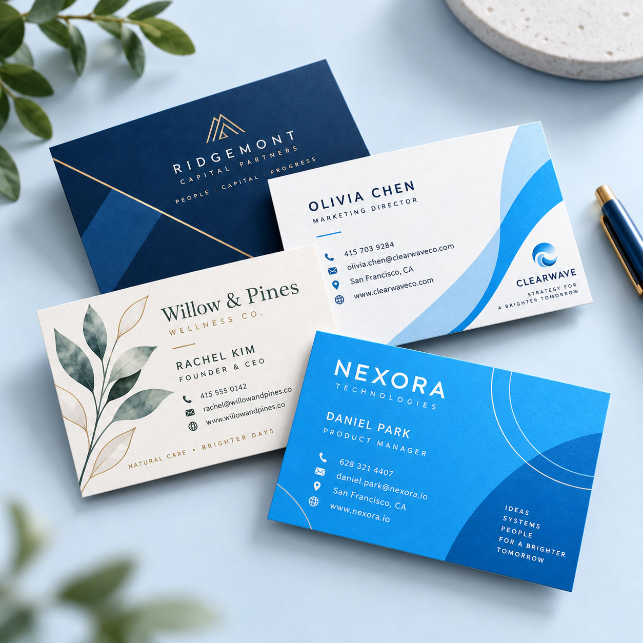 Printed business cards with different designs