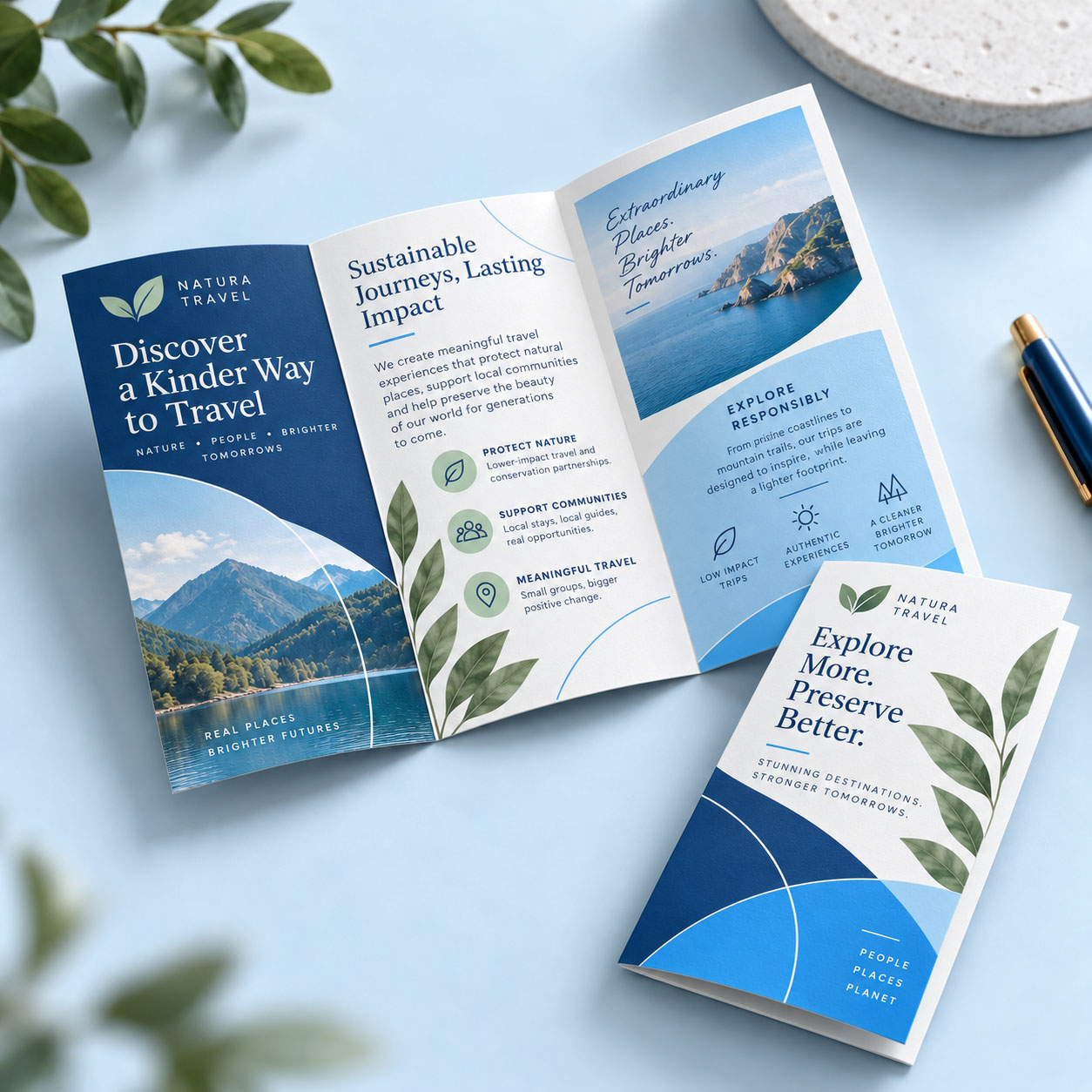 Printed folded leaflets showing inside pages