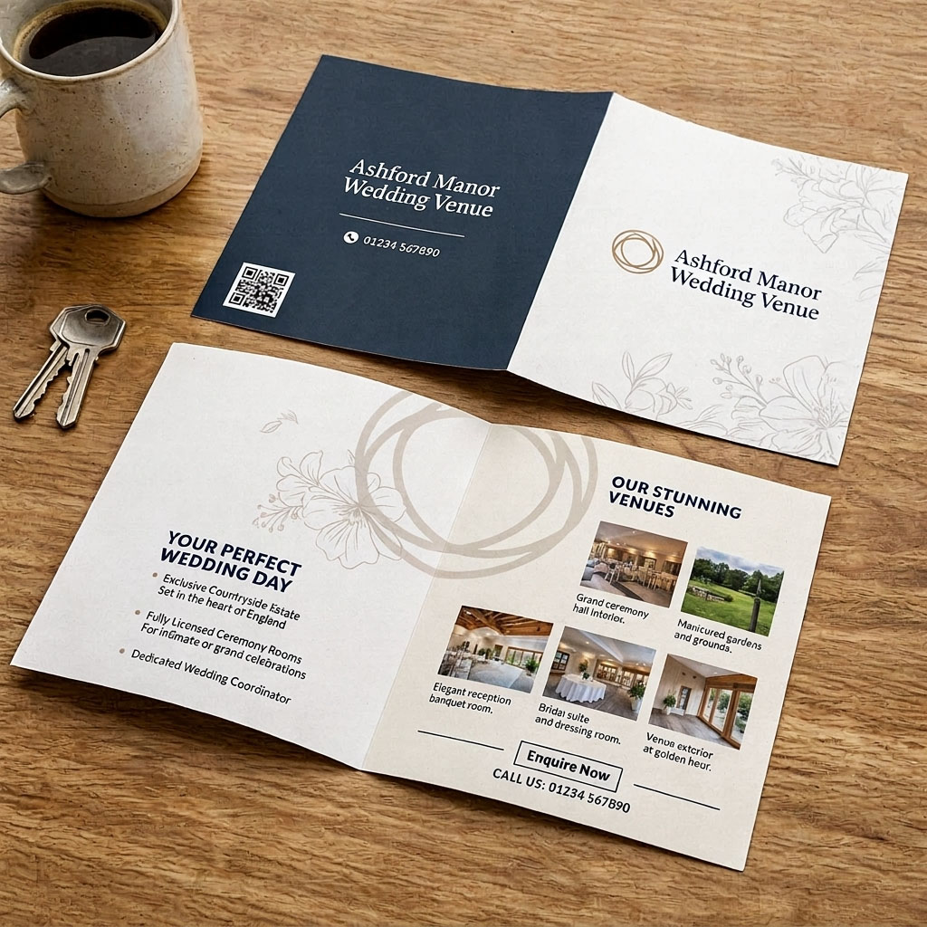 4 page 148mm square folded leaflets